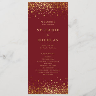 Faux Gold Foil Confetti Dots Burgundy Wedding Programme