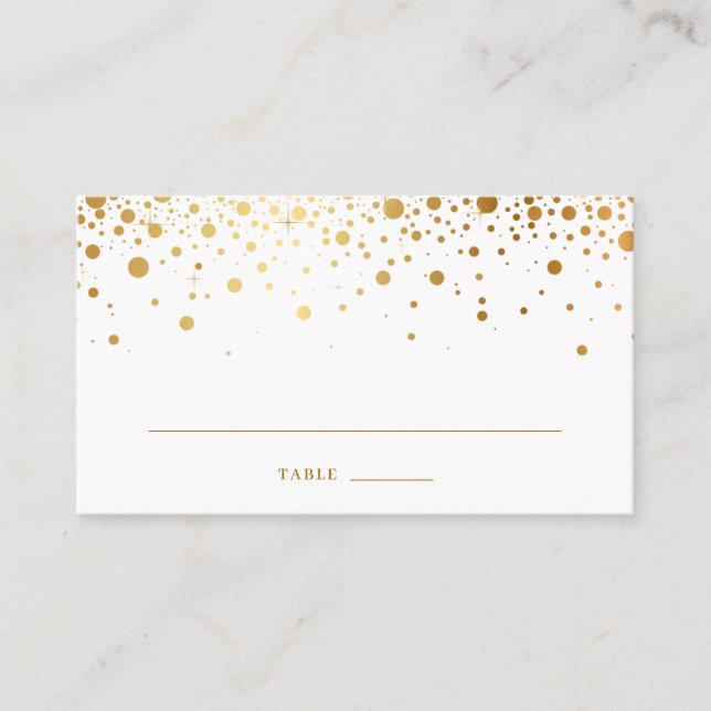 Faux Gold Foil Confetti Dots Elegant Wedding Place Card (Front)