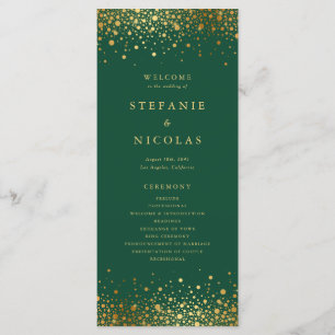 Faux Gold Foil Confetti Dots Green Wedding Programme