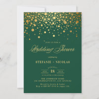 Faux Gold Foil Confetti Dots Green Wedding Shower