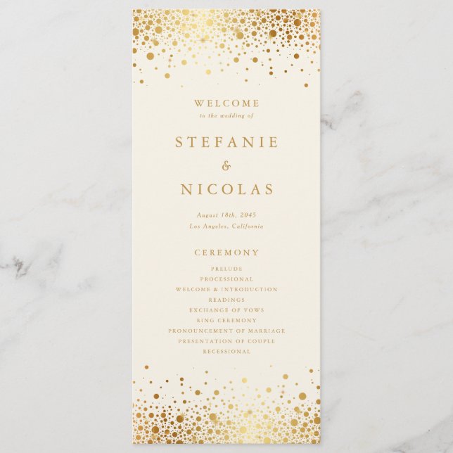 Faux Gold Foil Confetti Dots Ivory Wedding Programme (Front)