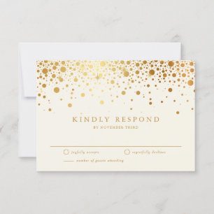 Faux Gold Foil Confetti Dots Ivory Wedding RSVP