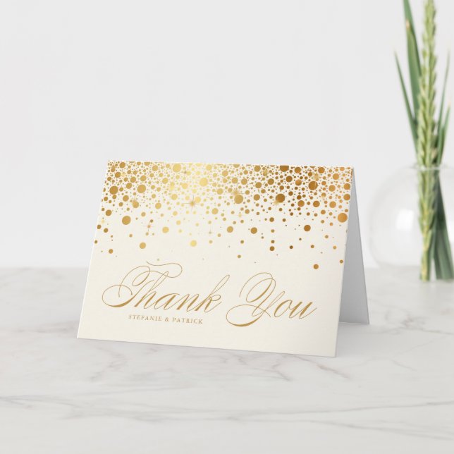 Faux Gold Foil Confetti Dots Ivory Wedding Thank You Card (Front)