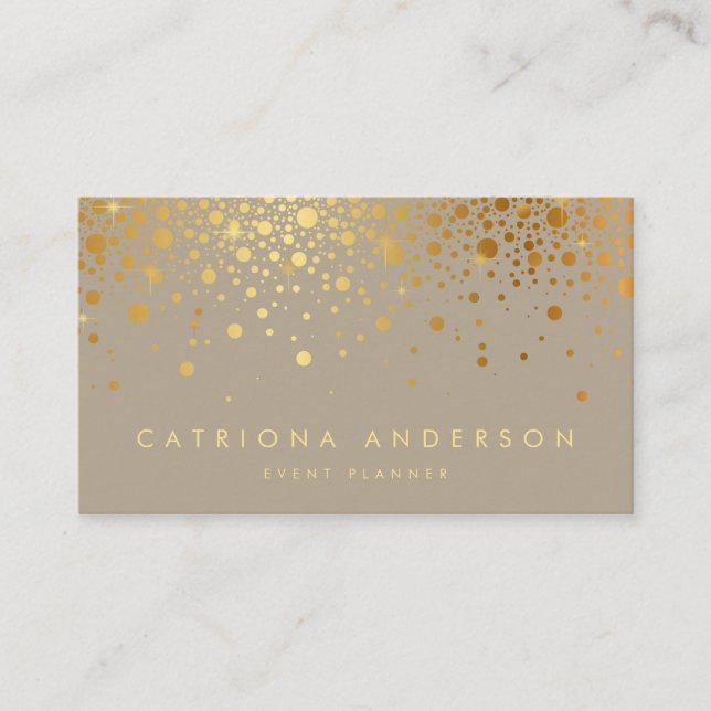 Faux Gold Foil Confetti Dots Modern Business Card (Front)