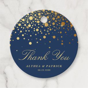 Faux Gold Foil Confetti Dots Navy Blue Thank You Favour Tags