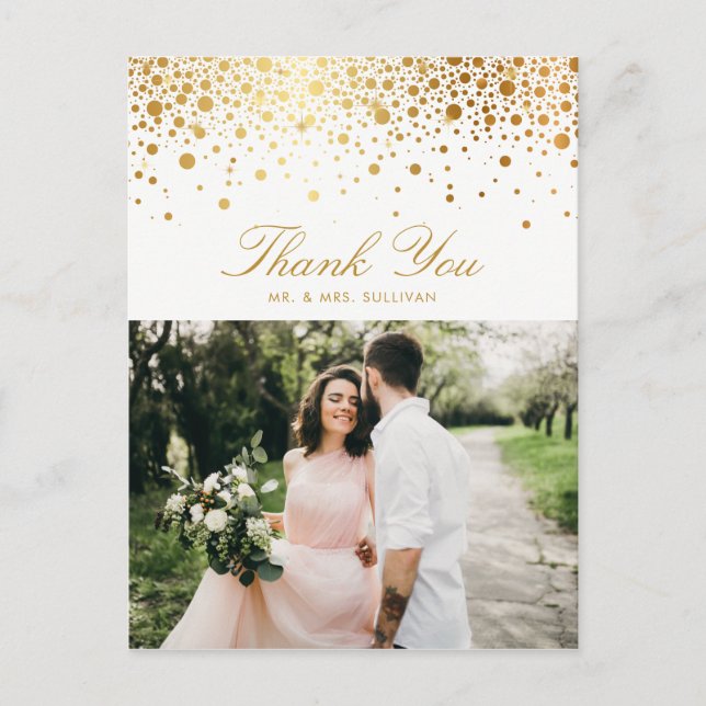 Faux Gold Foil Confetti Dots Photo Thank You II Postcard (Front)