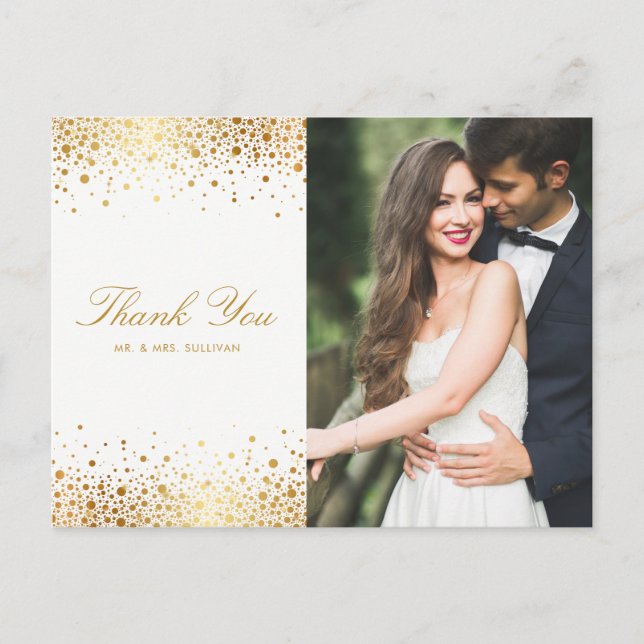 Faux Gold Foil Confetti Dots Photo Thank You Postcard (Front)