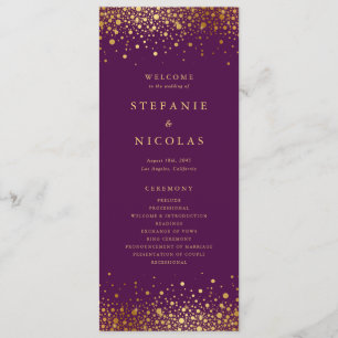 Faux Gold Foil Confetti Dots Purple Wedding Programme