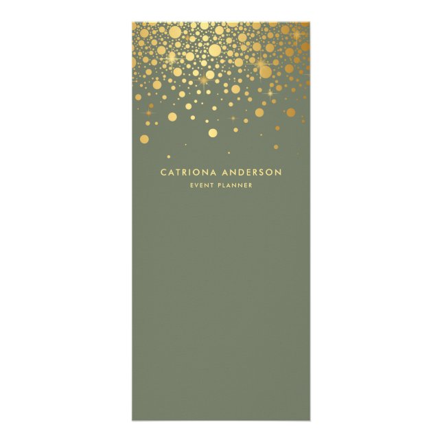 Faux Gold Foil Confetti Dots Taupe Green Business Rack Card (Front)