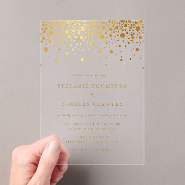 Faux Gold Foil Confetti Dots Wedding  Acrylic Invitations (Insitu (Handheld))