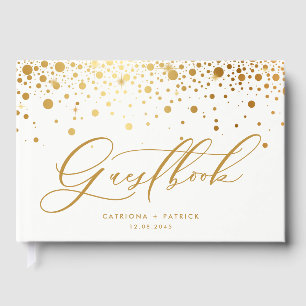 Faux Gold Foil Confetti Dots Wedding Guest Book