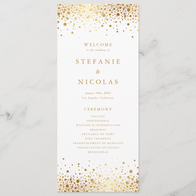 Faux Gold Foil Confetti Dots Wedding Programme (Front)