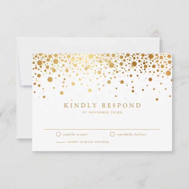 Faux Gold Foil Confetti Dots Wedding RSVP Card (Front)