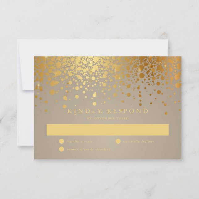 Faux Gold Foil Confetti Dots Wedding RSVP Card II (Front)