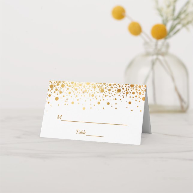 Faux Gold Foil Confetti Dots Wedding Table Place Card (Front)