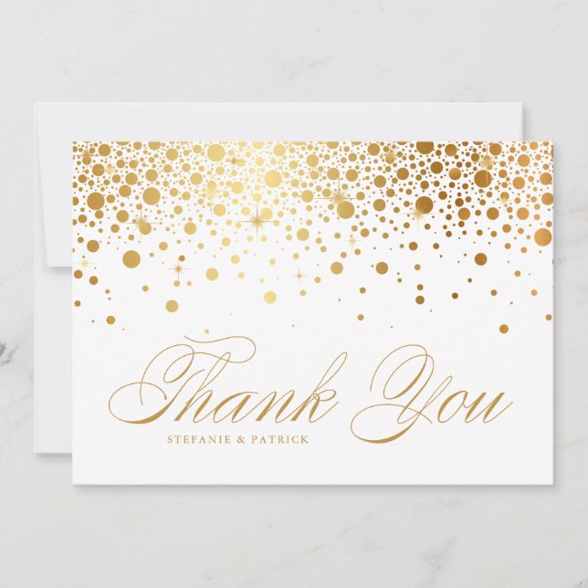 Faux Gold Foil Confetti Dots Wedding Thank You Card (Front)