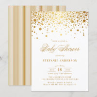 Faux Gold Foil Confetti Dots White Baby Shower