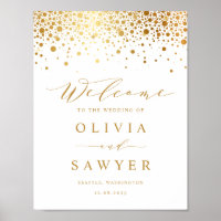 Faux Gold Foil Confetti Dots White Wedding Welcome