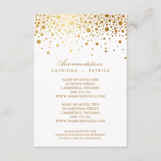 Faux Gold Foil Confetti Elegant Accommodations Car Enclosure Card (Front)