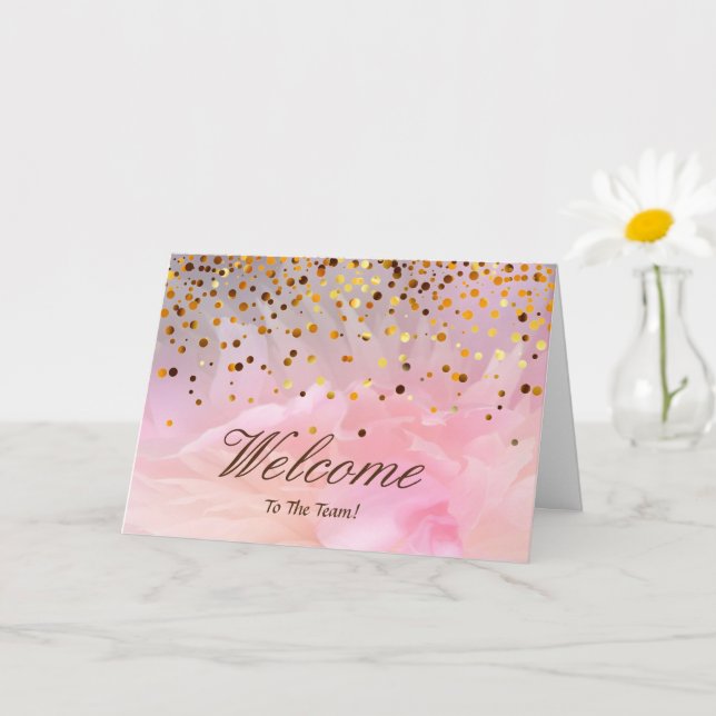 Faux Gold Foil Confetti Elegant Sparkles Welcome Card (Small Plant)