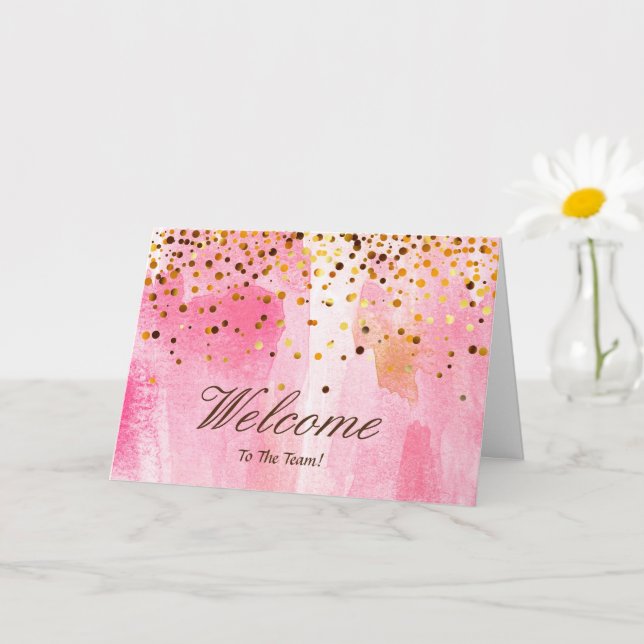 Faux Gold Foil Confetti Elegant Sparkles Welcome Card (Small Plant)
