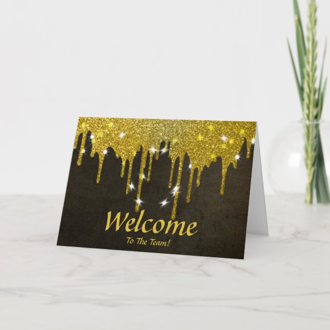 Faux Gold Foil Confetti Elegant Sparkles Welcome Card (Front)