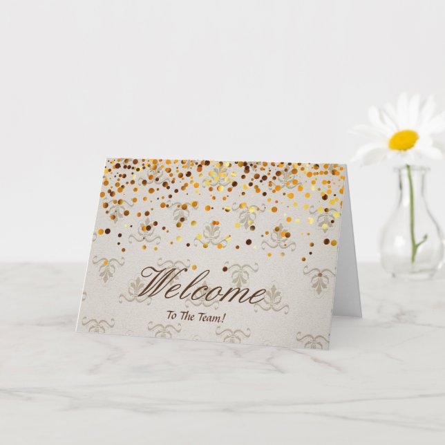Faux Gold Foil Confetti Elegant Sparkles Welcome Card (Small Plant)