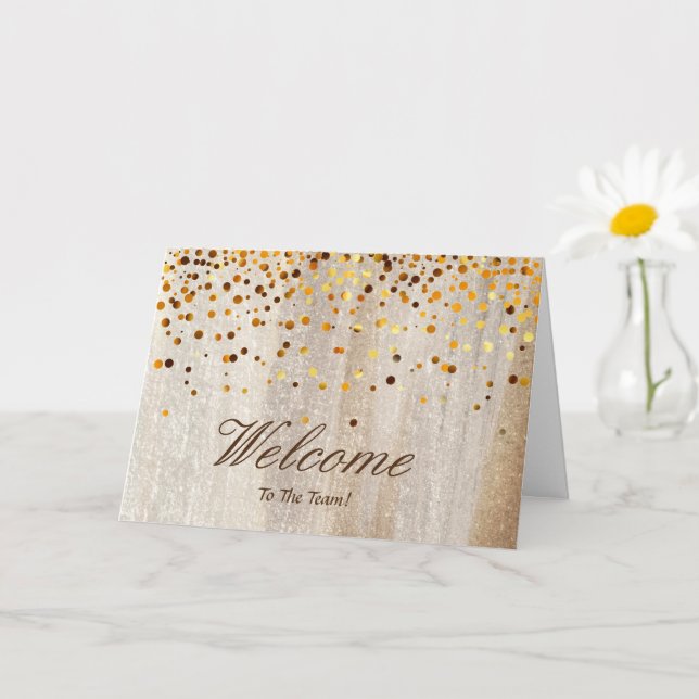 Faux Gold Foil Confetti Elegant Sparkles Welcome Card (Small Plant)