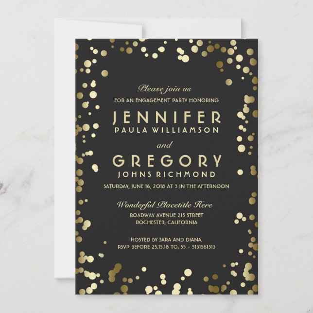 Faux Gold Foil Confetti Engagement Party Invitation (Front)