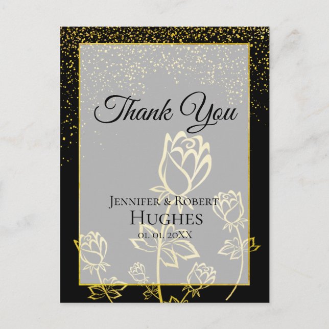 Faux Gold Foil Confetti floral watermark Thank you Postcard (Front)
