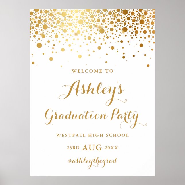 Faux Gold Foil Confetti Graduation Party Poster (Front)