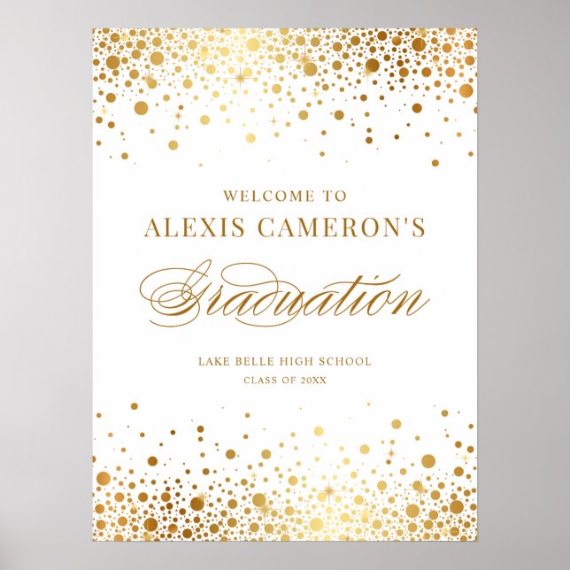 Faux Gold Foil Confetti Graduation Party Welcome Poster (Front)