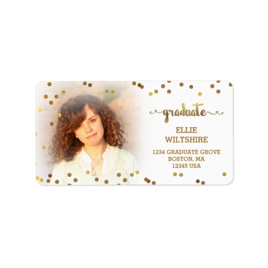 Faux Gold Foil Confetti Graduation Photo Address Label