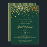 Faux Gold Foil Confetti Green Bat Mitzvah Invitation<br><div class="desc">Invite family and friends to your daughter's Bat Mitzvah with this elegant gold and dark green invitation. It features faux gold confetti dots and stripes pattern. Personalise by adding name,  date,  time,  venue and other event details. Matching items are available.</div>