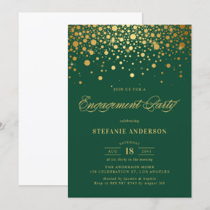Faux Gold Foil Confetti Green Engagement Party Invitation