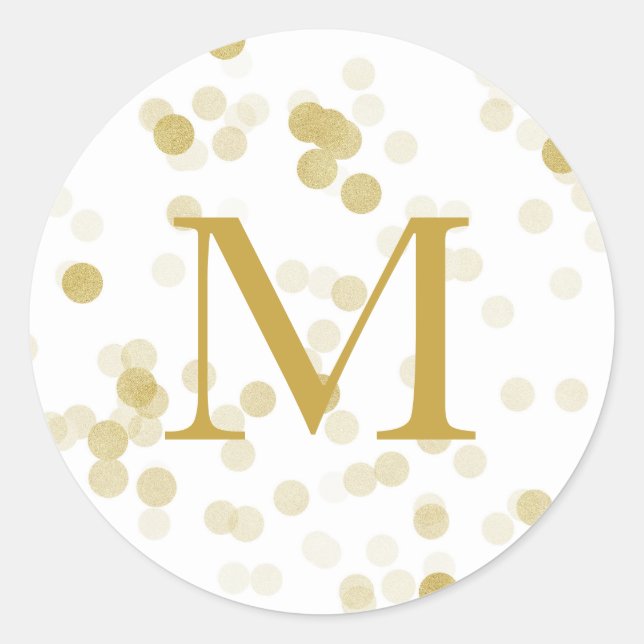 Faux Gold Foil Confetti Monogram Classic Round Sticker (Front)