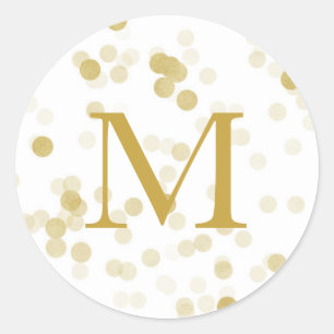 Faux Gold Foil Confetti Monogram Classic Round Sticker