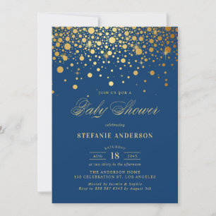 Faux Gold Foil Confetti Navy Baby Shower Invitation