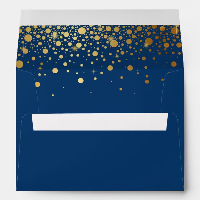 Faux Gold Foil Confetti | Navy Envelope (Back (Bottom))