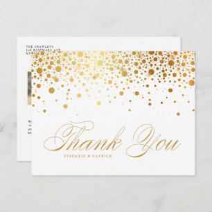 Faux Gold Foil Confetti Photo Wedding Thank You Postcard