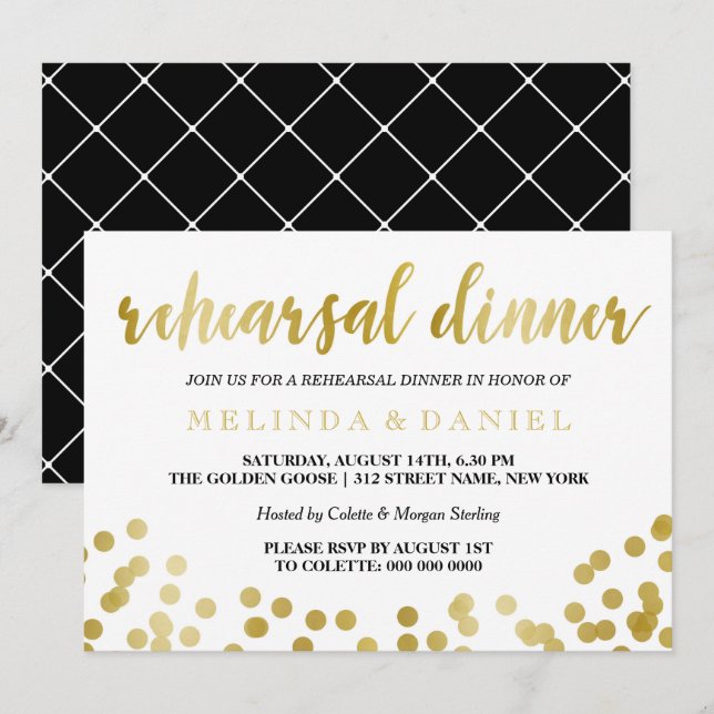 Faux Gold Foil Confetti | Rehearsal Dinner Invitation (Front/Back)