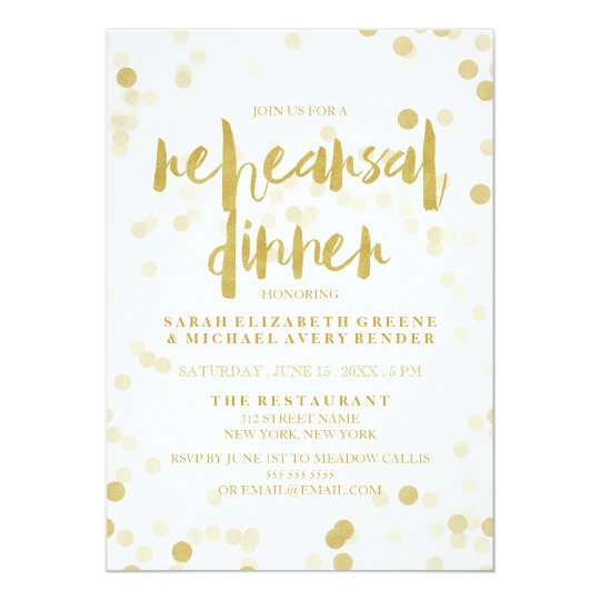 Faux Gold Foil Confetti Rehearsal Dinner Invite