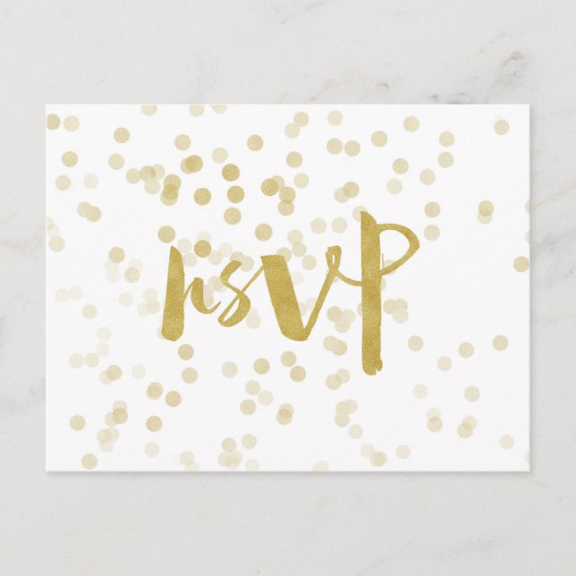 Faux Gold Foil Confetti RSVP Invitation Postcard (Front)