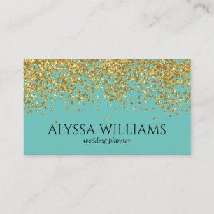 Faux Gold Foil Confetti Teal Elegant Business Card