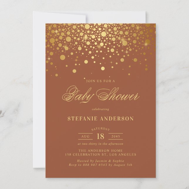 Faux Gold Foil Confetti  Terracotta Baby Shower Invitation (Front)