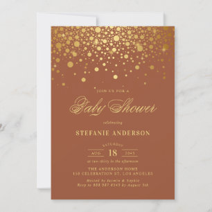 Faux Gold Foil Confetti Terracotta Baby Shower Invitation