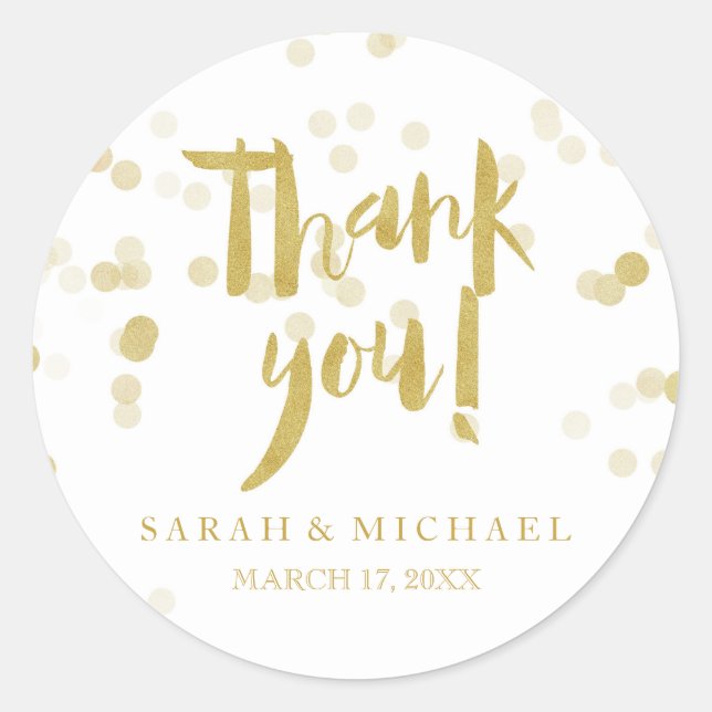 Faux Gold Foil Confetti Thank You Classic Round Sticker (Front)