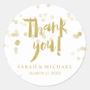 Faux Gold Foil Confetti Thank You Classic Round Sticker