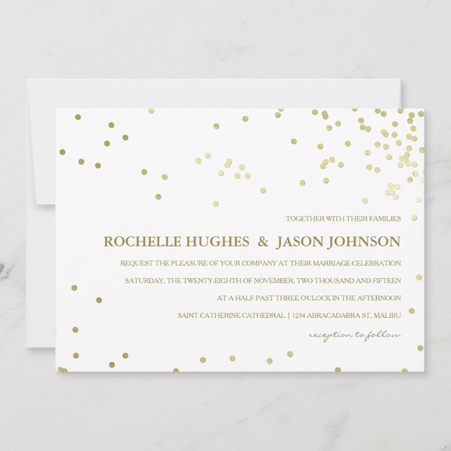 Faux Gold Foil Confetti Wedding Announcement (Front)
