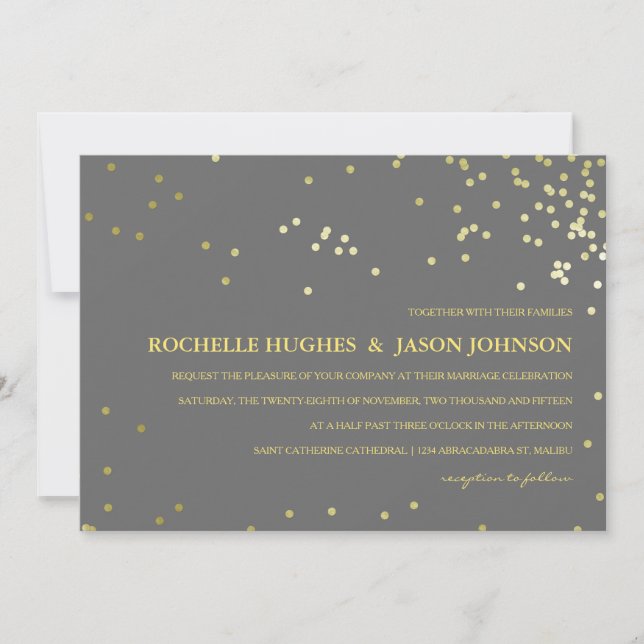 Faux Gold Foil Confetti Wedding Announcement (Front)